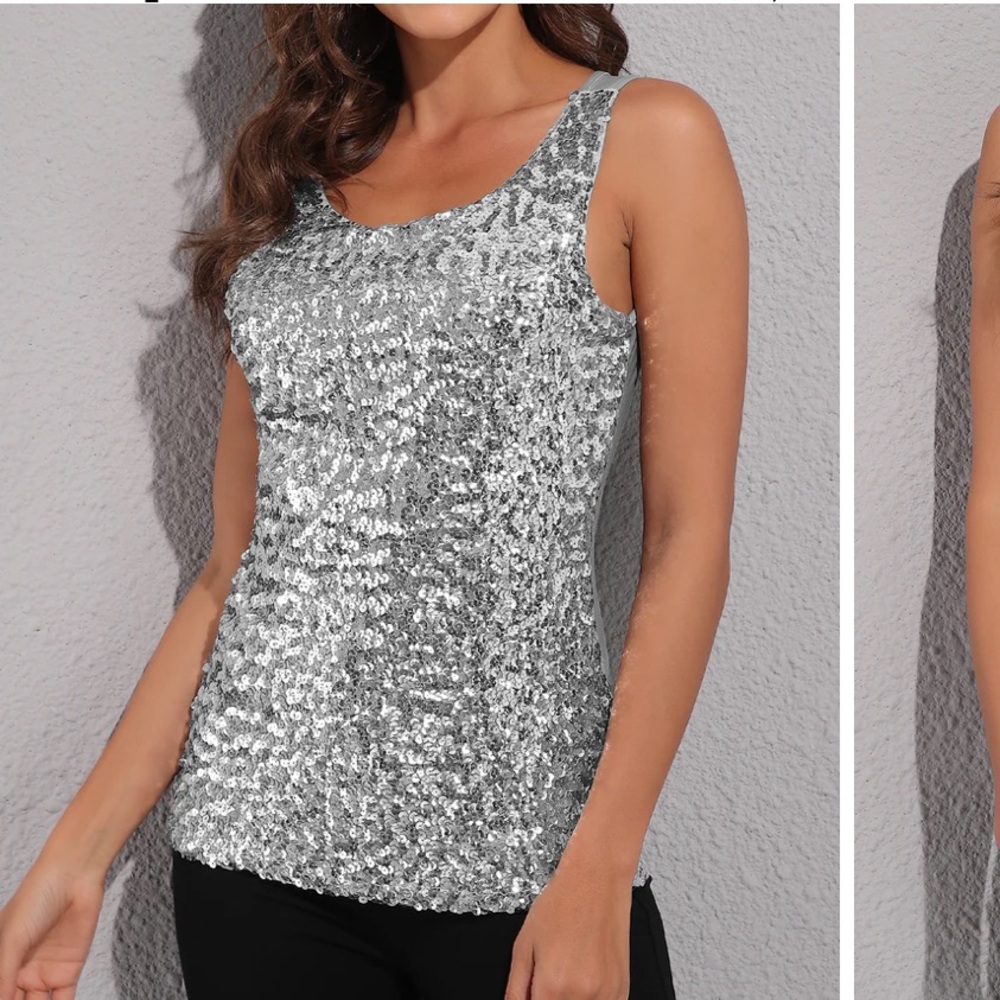 Pretty Guide Women's Shimmer Glam Sequin Tank Top, NWT, silver, sz L